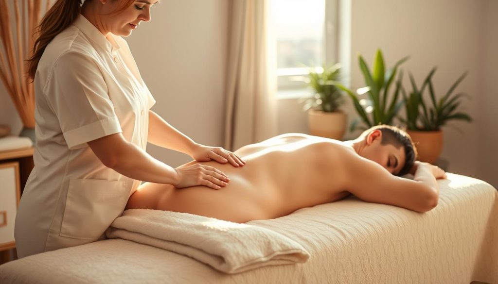 A professional massage therapist in Istanbul, dressed in a crisp white uniform, expertly kneading the muscles of a client reclining on a plush massage table. Soft, natural lighting filters in through a window, casting a warm glow over the serene scene. The therapist's skilled hands and focused expression convey a sense of tranquility and rejuvenation. In the background, a minimalist, calming decor with neutral tones and natural elements, such as potted plants, creates an inviting and relaxing atmosphere. The overall impression is one of a high-quality, soothing massage experience that perfectly encapsulates the appeal of Istanbul as a premier destination for world-class massage therapy.