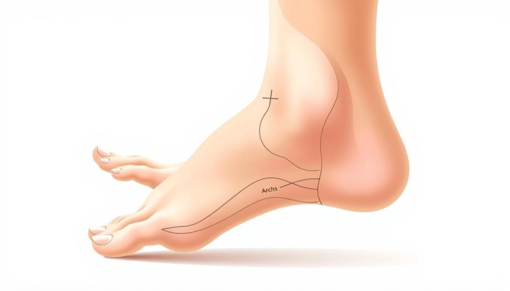 A detailed illustration of the foot reflexology zones, showcasing the intricate network of pressure points and meridians across the soles. A clean, minimalist composition with a neutral color palette, highlighting the key anatomical landmarks and their corresponding reflex areas. Rendered in a technical, medical illustration style with clear delineation of the different zones, including the toes, balls, arches, and heels. The image should convey a sense of balance, harmony, and the therapeutic potential of foot massage, without any distracting elements. Soft, directional lighting illuminates the subject, creating depth and emphasizing the nuanced details.