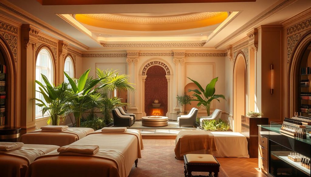 A serene spa oasis nestled in the heart of Istanbul, bathed in warm, natural lighting. The foreground features an array of luxurious beauty treatments, including plush massage tables, a rejuvenating facial station, and a manicure bar with elegant nail polish displays. The middle ground showcases a tranquil relaxation lounge with lush greenery, soft-cushioned seating, and diffused lighting creating a calming ambiance. In the background, ornate, traditional Turkish architectural elements blend seamlessly, transporting the viewer to a realm of holistic wellness and timeless elegance. A serene spa oasis nestled in the heart of Istanbul, bathed in warm, natural lighting. The foreground features an array of luxurious beauty treatments, including plush massage tables, a rejuvenating facial station, and a manicure bar with elegant nail polish displays. The middle ground showcases a tranquil relaxation lounge with lush greenery, soft-cushioned seating, and diffused lighting creating a calming ambiance. In the background, ornate, traditional Turkish architectural elements blend seamlessly, transporting the viewer to a realm of holistic wellness and timeless elegance.