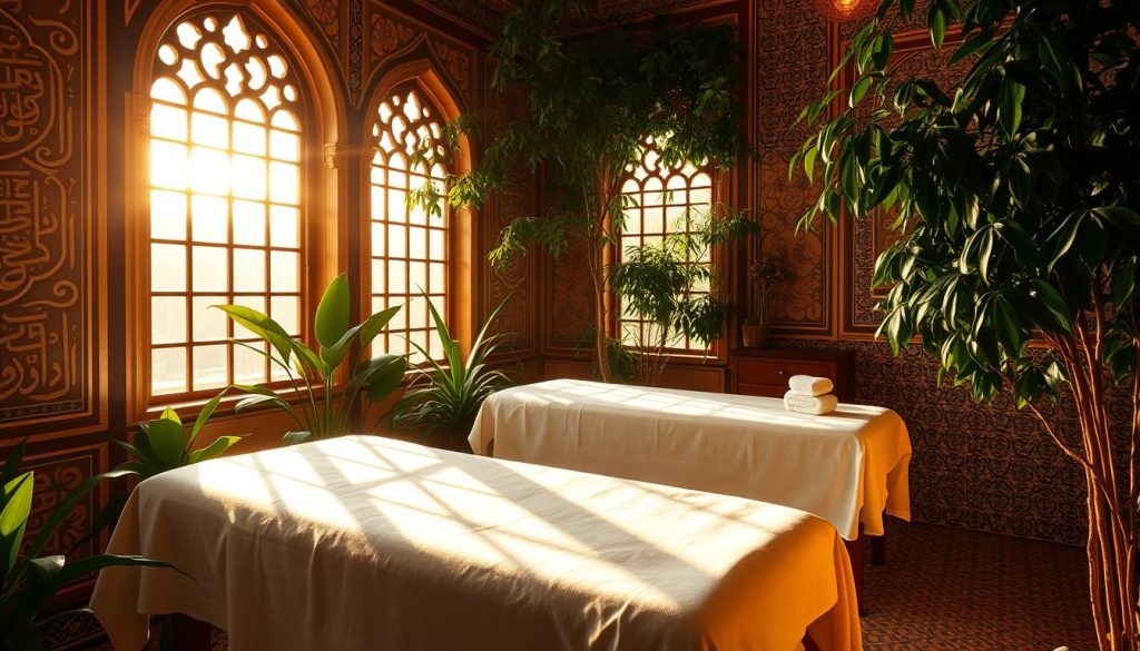 A tranquil Turkish spa in the heart of Istanbul, bathed in warm, golden light filtering through ornate windows. Plush massage tables draped in crisp, white linens await weary patrons, the air scented with soothing aromatics. Elegant calligraphic wall panels and intricate tile mosaics create an atmosphere of serene, cultural richness. Lush, verdant foliage provides a verdant, natural backdrop, transporting the viewer to a sanctuary of relaxation amidst the bustling city. The scene exudes a sense of timeless elegance and restorative calm, inviting the viewer to indulge in the perfect Istanbul massage experience. A tranquil Turkish spa in the heart of Istanbul, bathed in warm, golden light filtering through ornate windows. Plush massage tables draped in crisp, white linens await weary patrons, the air scented with soothing aromatics. Elegant calligraphic wall panels and intricate tile mosaics create an atmosphere of serene, cultural richness. Lush, verdant foliage provides a verdant, natural backdrop, transporting the viewer to a sanctuary of relaxation amidst the bustling city. The scene exudes a sense of timeless elegance and restorative calm, inviting the viewer to indulge in the perfect Istanbul massage experience.