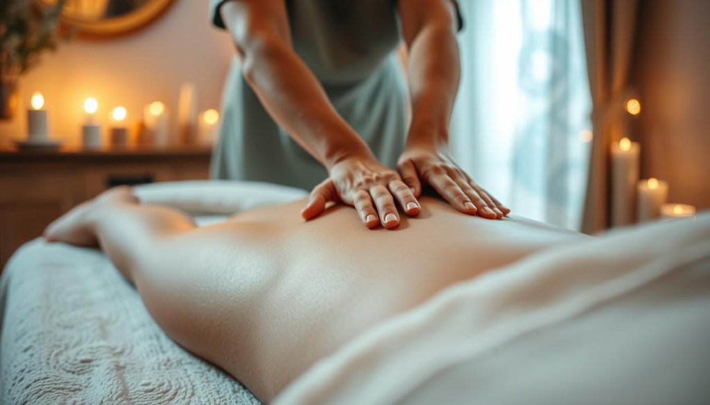 Intricate massage techniques in a serene Istanbul setting. A tranquil studio with warm lighting and plush fabrics. Soft-focus close-up of skilled hands applying therapeutic pressure on a relaxed body. Soothing essential oils and gentle incense create a calming ambiance. Subtle textures and muted colors evoke a sense of balance and rejuvenation. The scene conveys the restorative power of traditional massage practices in this historic city.