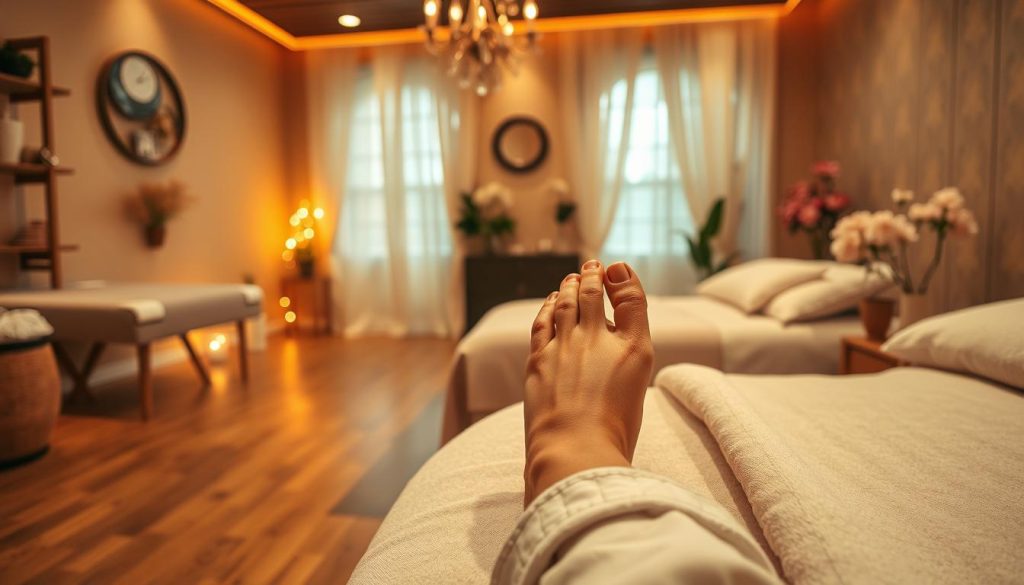 A cozy foot therapy studio in Kadıköy, with warm lighting casting a soft glow on the wooden floors and plush, inviting treatment tables. Delicate, fragrant flowers adorn the space, creating a serene and rejuvenating atmosphere. The focus is on the intricate details of foot massage - expert hands gently kneading and soothing tired soles, promoting relaxation and improved circulation. The scene evokes a sense of tranquility and therapeutic care, perfectly capturing the essence of this specialized wellness service. A cozy foot therapy studio in Kadıköy, with warm lighting casting a soft glow on the wooden floors and plush, inviting treatment tables. Delicate, fragrant flowers adorn the space, creating a serene and rejuvenating atmosphere. The focus is on the intricate details of foot massage - expert hands gently kneading and soothing tired soles, promoting relaxation and improved circulation. The scene evokes a sense of tranquility and therapeutic care, perfectly capturing the essence of this specialized wellness service.