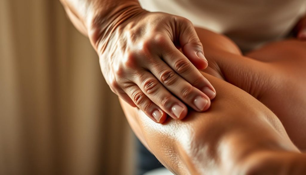 A detailed close-up view of a muscular male arm receiving a deep tissue massage, with the palm of the masseuse's hand applying firm pressure to the bicep. The lighting is soft and diffused, creating a warm, soothing atmosphere. The background is blurred, keeping the focus on the massage action. The textures of the skin, muscles, and massage oil are rendered with a high level of realism, conveying the therapeutic benefits of the treatment. The overall composition emphasizes the restorative and rejuvenating effects of massage on muscle recovery and strength. A detailed close-up view of a muscular male arm receiving a deep tissue massage, with the palm of the masseuse's hand applying firm pressure to the bicep. The lighting is soft and diffused, creating a warm, soothing atmosphere. The background is blurred, keeping the focus on the massage action. The textures of the skin, muscles, and massage oil are rendered with a high level of realism, conveying the therapeutic benefits of the treatment. The overall composition emphasizes the restorative and rejuvenating effects of massage on muscle recovery and strength.