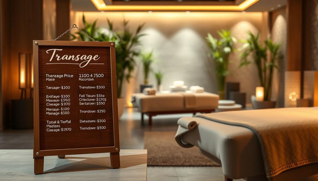 A minimalistic and elegant representation of transparent pricing for massage services in Istanbul. In the foreground, display a beautifully arranged wooden signboard featuring clear price tags for various massage packages, each elegantly inscribed with delicate cursive lettering. In the middle, include a serene setting that showcases soft, warm lighting highlighting luxurious massage tables and plush towels. The background should feature a soothing spa environment with bamboo plants and calming water features, creating a tranquil atmosphere. The lighting should be soft and inviting, enhancing the feeling of relaxation and rejuvenation. The overall mood should evoke a sense of peace and clarity, reflecting the theme of transparent prices and special offers in a serene spa context.