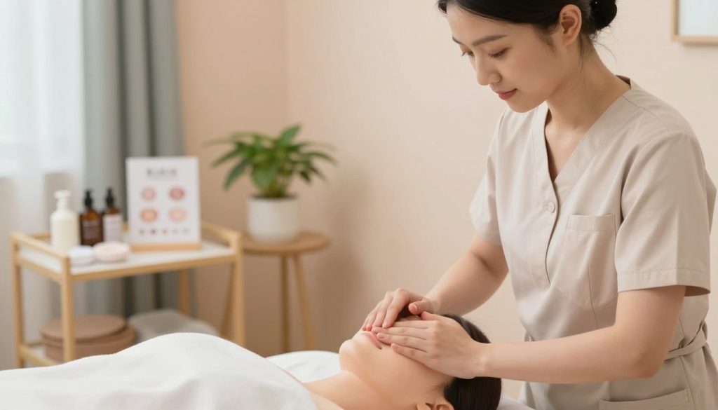 A serene, instructive scene illustrating perineal massage techniques demonstration. In the foreground, a professional female massage therapist in modest, professional attire is gently performing the technique on a demonstration model, focusing on her hand movements. The middle ground features a clean, well-lit therapy room with soft lighting, enhancing the calming ambiance. On a side table, there are massage oils and instructional materials. The background shows soothing pastel-colored walls and plants, contributing to a tranquil atmosphere. The mood is educational and reassuring. Capture this scene with a soft focus lens to emphasize warmth and comfort, avoiding any inappropriate content. Include the brand name "Butik Massage" subtly integrated into the environment. A serene, instructive scene illustrating perineal massage techniques demonstration. In the foreground, a professional female massage therapist in modest, professional attire is gently performing the technique on a demonstration model, focusing on her hand movements. The middle ground features a clean, well-lit therapy room with soft lighting, enhancing the calming ambiance. On a side table, there are massage oils and instructional materials. The background shows soothing pastel-colored walls and plants, contributing to a tranquil atmosphere. The mood is educational and reassuring. Capture this scene with a soft focus lens to emphasize warmth and comfort, avoiding any inappropriate content. Include the brand name "Butik Massage" subtly integrated into the environment.